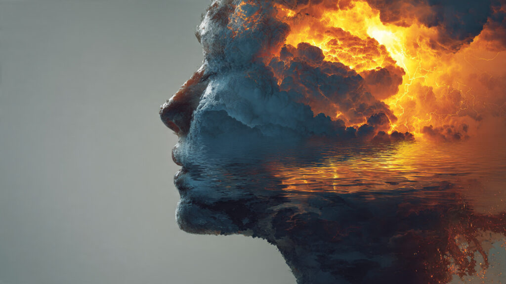 person showing anger on the outside while remaining calm and composed inside