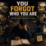 Motivational featured image showing a stressed young man remembering his childhood victories in sports, academics, and competitions, with the heading “YOU FORGOT WHO YOU ARE,” symbolizing self doubt motivation, mental strength, and rediscovering confidence through past success.