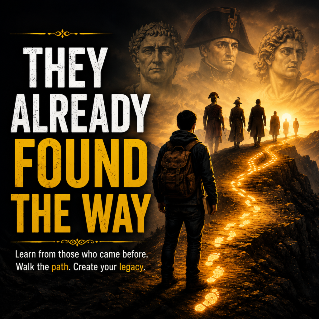 A person standing at the beginning of a glowing path, learning from successful people to achieve success.